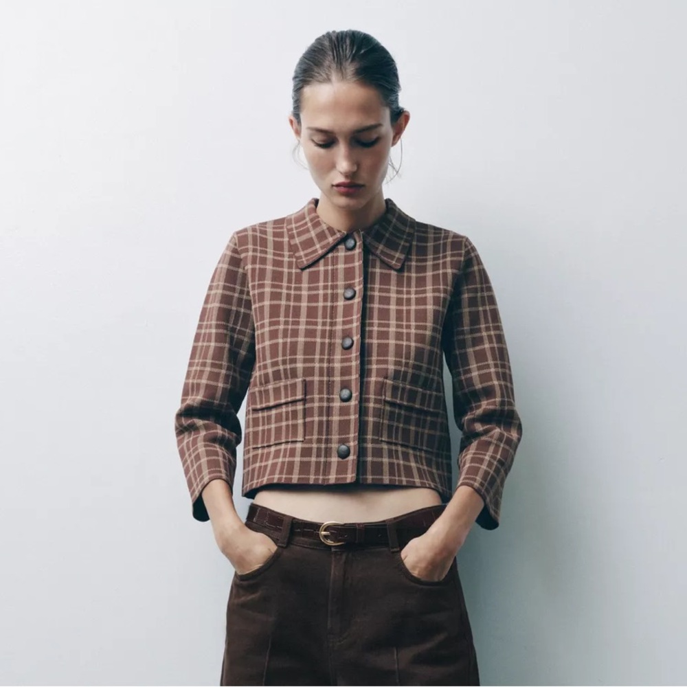 Plaid Brown Women's cardigan - Picture 5 of 6